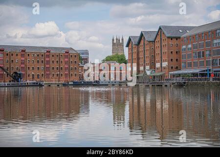 The historic docklands in Gloucester waiting to reopen after government restrictions lifted during the coronavirus pandemic Gloucester city June 2020 Stock Photo