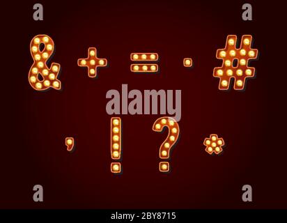 Casino or Broadway Signs style light bulb Special Symbols in Vector Stock Vector