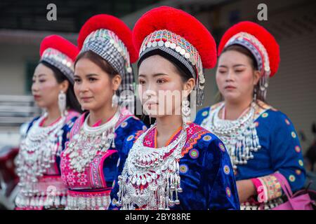 Beautiful asian woman of Hmong hill tribe in tribal dress on New Year celebrations. Stock Photo