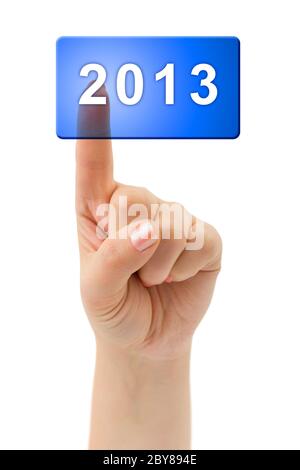 Hand and button 2013 Stock Photo