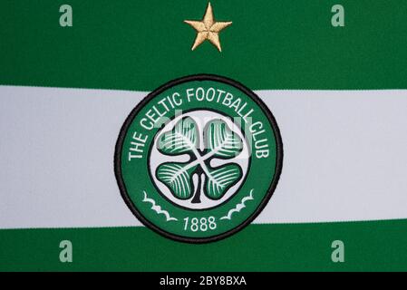 Close up of Celtic FC home jersey 2019/20 Stock Photo
