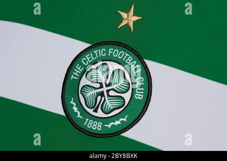 Close up of Celtic FC home jersey 2019/20 Stock Photo