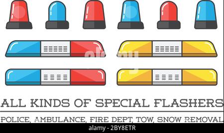 Special Flashers of Emergency Dept Department Police Fire Ambulance Accident Tow Snow Removal Stock Vector
