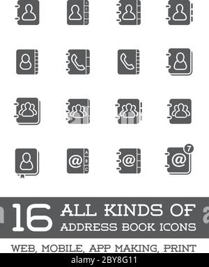 All Kinds of Contact Us Address Book Icons in Vector Isolated for Using in All Purposes Web, Mobile, App Making or Printing Stock Vector