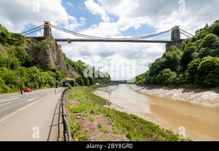 The Clifton Suspension Bridge from the A4 Portway by the River Avon in Bristol UK Stock Photo