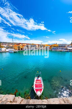 Rethymno city at Crete island in Greece. The old venetian harbor. Stock Photo