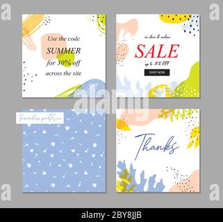 Trendy abstract square art templates for sale, thanks cards. Suitable for social media posts, mobile apps, banners design and internet ads. floral and Stock Vector