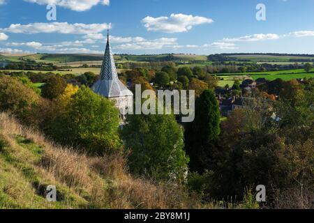East Meon church and village in the Meon Valley, East Meon, Hampshire, England, United Kingdom Stock Photo