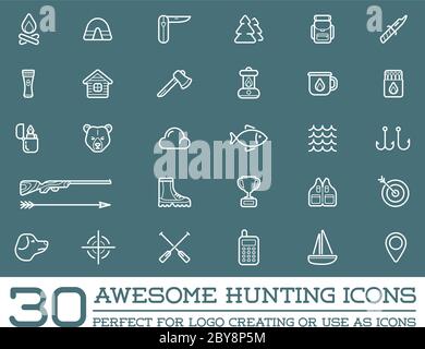 Set of Vector Hunting Camping Sport Elements Illustration can be used as Logo or Icon in premium quality Stock Vector