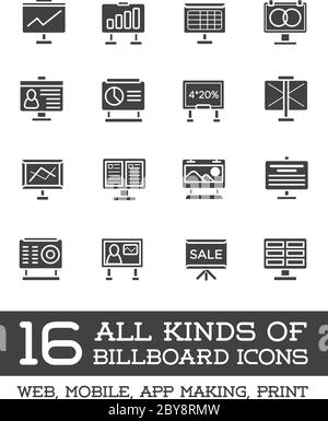 All Kinds of Billboard Icons, Set of Vector Icons for all Purposes, Business, Web, Mobile or Print Stock Vector