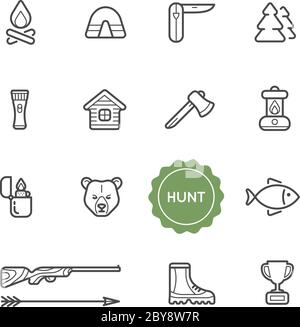 Set of Outdoor Hunting Vector Illustration Elements can be used as Logo or Icon in premium quality Stock Vector