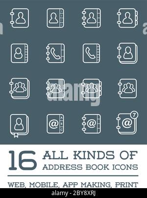 All Kinds of Contact Us Address Book Icons in Vector Isolated for Using in All Purposes Web, Mobile, App Making or Printing Stock Vector