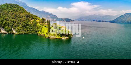 Villa del Balbianello (1787) - Lavedo - Lenno - Lake Como (IT) - Aerial View Stock Photo