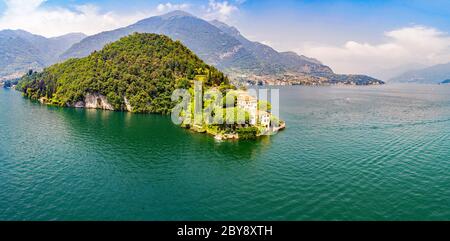 Villa del Balbianello (1787) - Lavedo - Lenno - Lake Como (IT) - Aerial View Stock Photo