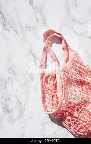reusable mesh cotton shopping bag, plastic free zero waste concept Stock Photo