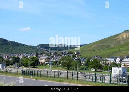 Mosel village Zeltingen-Rachtig with vineyards Stock Photo