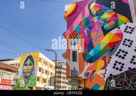 Panaji, India - January 16, 2020: Giant street art murals on building walls in Panaji city in  Goa, India Stock Photo