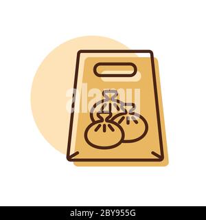 Fast food delivery take away paper bag vector icon. Khinkali symbol. Delivery sign. Graph symbol for cooking web site and apps design, logo, app, UI Stock Vector