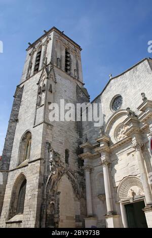 Looking up at Saint Saviour Church which is a Catholic church in the old town of La Rochelle, Charente Maritime, France. Stock Photo