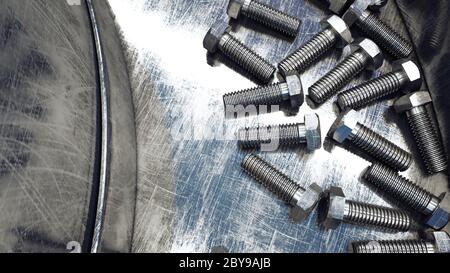 Process of production of bolts. Industrial concept. Factory equipment ...