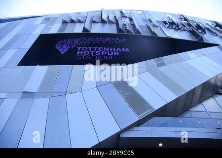 LONDON, ENGLAND - APRIL 13, 2019: Outside view of the venue seen prior to the 2018/19 Premier League game between Tottenham Hotspur and Huddersfield Twon at Tottenham Hotspur Stadium. Stock Photo