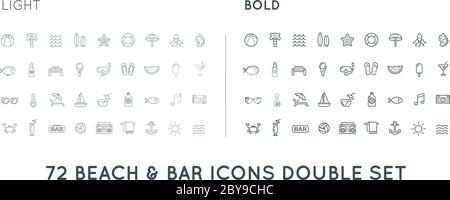 Set of Thin and Bold Vector Beach Sea Bar Elements and Summer can be used as Logo or Icon in premium quality Stock Vector