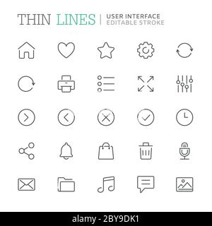 Collection of user interface related line icons. Editable stroke Stock Vector