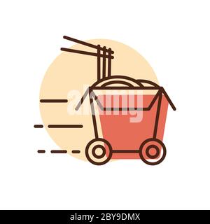 Wheeled wok box vector icon. Delivery sign. Graph symbol for cooking web site and apps design, logo, app, UI Stock Vector