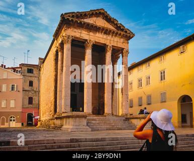 Pula, Istria County, Croatia.  Roman temple of Romae and Augustus. Stock Photo