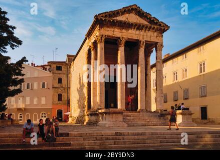 Pula, Istria County, Croatia.  Roman temple of Romae and Augustus. Stock Photo
