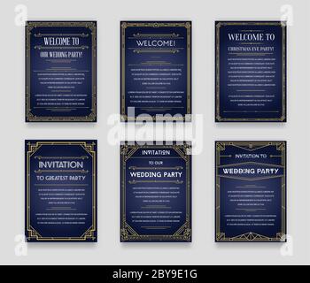 Set of Great Quality Style Invitation in Art Deco or Nouveau Epoch 1920's Gangster Era Collection Vector Stock Vector