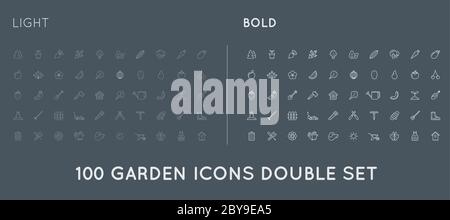 Set of Thin and Bold Vector Garden and Farm Elements and Fruits or Vegetables Icons Illustration can be used as Logo or Icon in premium quality Stock Vector