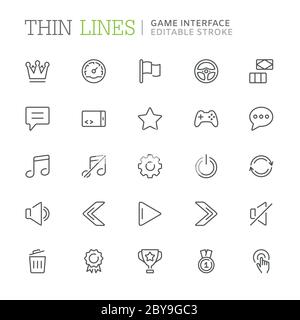 Collection of game interface related line icons. Editable stroke Stock Vector