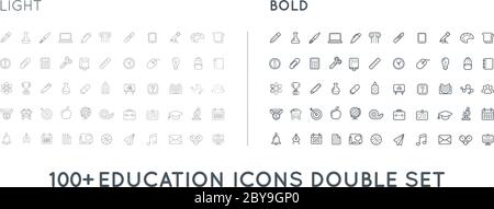 Set of Thin and Bold Vector Education Icons Illustration can be used as Logo or Icon in premium quality Stock Vector
