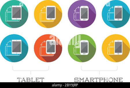 Colorful Rotate Round Flat Smartphone or Cellular Phone or Tablet Icons Set in Vector Stock Vector