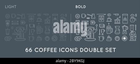 Set of Thin and Bold Vector Coffee Elements and Coffee Accessories Illustration can be used as Logo or Icon in premium quality Stock Vector