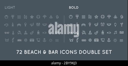 Set of Thin and Bold Vector Beach Sea Bar Elements and Summer can be used as Logo or Icon in premium quality Stock Vector