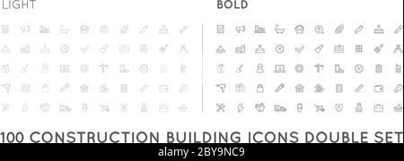 Set of Thin and Bold Vector Construction Building Icons Home and Repair can be used as Logo or Icon in premium quality Stock Vector