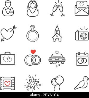 All Kinds of Wedding Marriage or Bridal Icons Set Vector Stock Vector