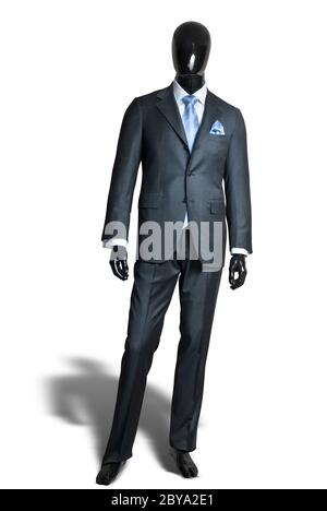 business dark grey suite on mannequin isolated on white Stock Photo
