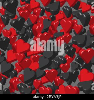 Red Black Hearts on Gray Seamless Pattern Stock Vector