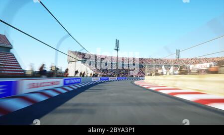 Flight on the race track. Very fast driving. 3d rendering. Stock Photo