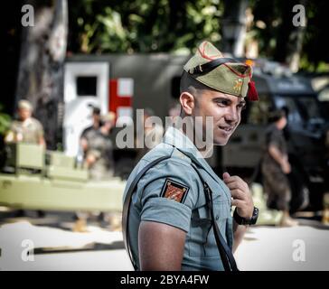 Portrait of spanish legion soldier (unit of the Spanish Army and Spain's Rapid Reaction Force.)  in service of control Stock Photo
