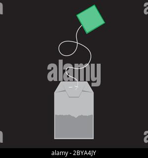 tea bag design element on a black isolated background. Vector image Stock Vector
