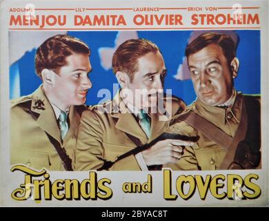 LAURENCE OLIVIER ADOLPHE MENJOU and HUGH HERBERT in FRIENDS AND LOVERS 1931 director VICTOR SCHERZINGER novel Maurice DeKobra RKO Radio Pictures Stock Photo