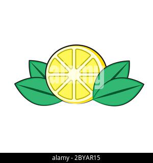 lemon logo with leaves on a white isolated background. Vector image Stock Vector