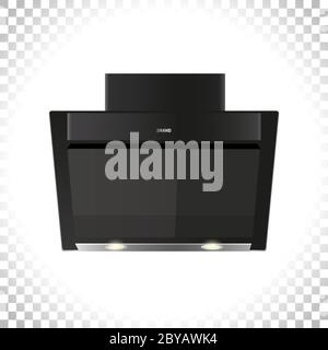 Cooker hood icon isolated on transparent background. Modern design black kitchen hood with light. Home appliance concept. Front view. Vector illustrat Stock Vector
