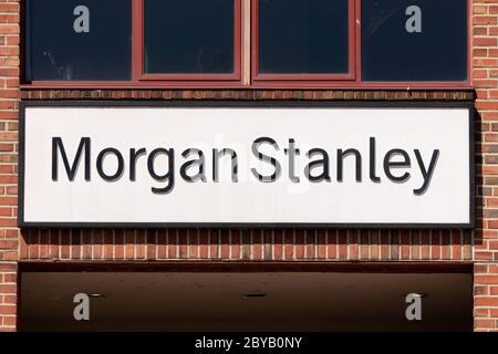 STILLWATER, MN/USA - MAY  31, 2020: Morgan Stanley exterior sign and trademark logo. Stock Photo