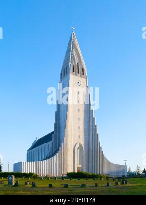 Hallgrimskirkja, White Lutheran Cathedral in Reykjavik, Iceland Stock Photo