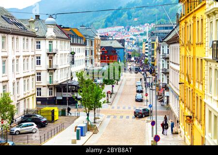 Houses along of Vestre Torggaten street in Bergen, Norway Stock Photo